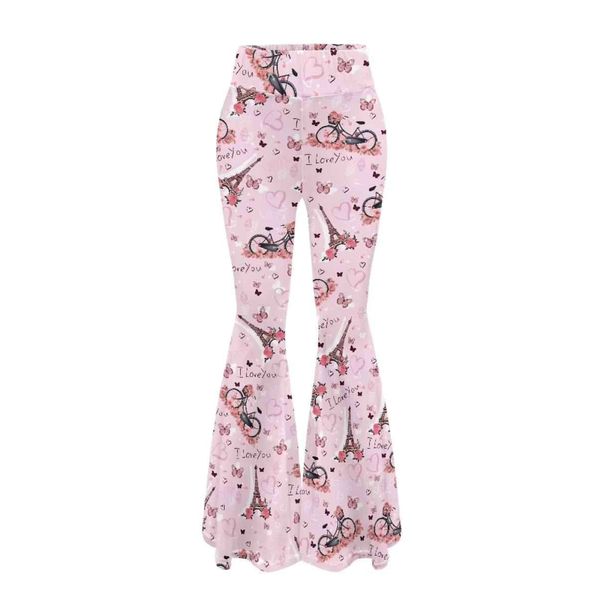 Flared Yoga Pants with Rainbow Heart Pattern Valentine's Day Themed Leggings for Women