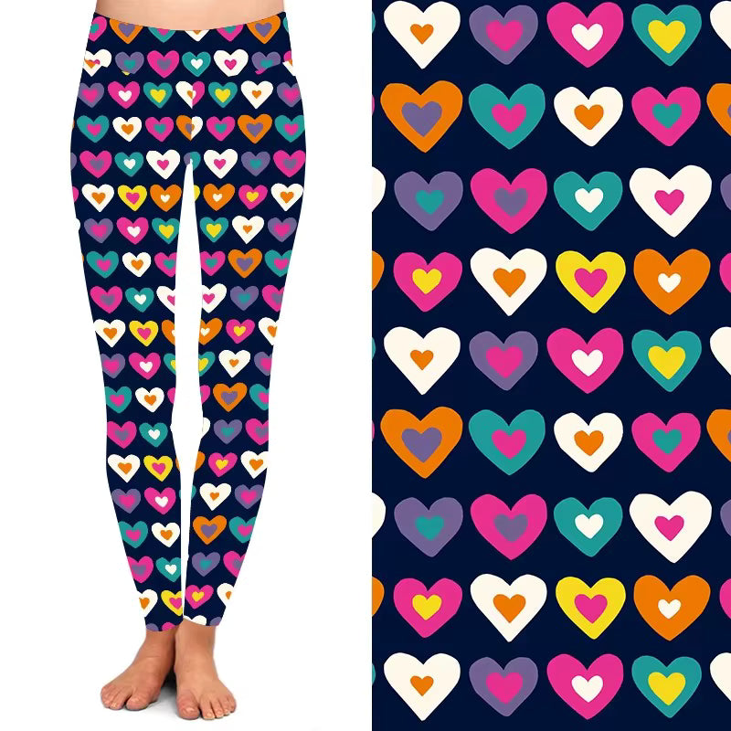 Digital Print Sexy Lips Bowknot Valentine Red Heart love Letters Printed Legging
