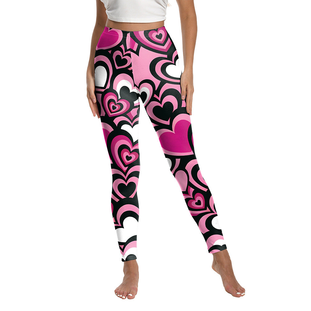 Women's High Waist Yoga Fitness Pants Valentine's Day Series Printed Cross-Border New Thin Leggings Large Stretch Summer