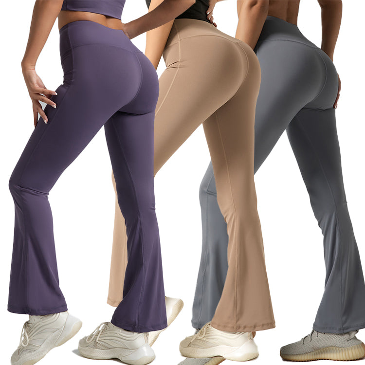 High Waisted Scrunched Butt Sports Running Training Gym Yoga Pants Women Flare Trousers
