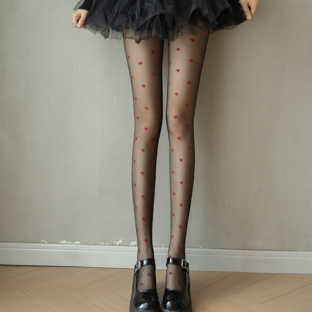 Hot Selling Red Heart Polka Jacquard Charming Sexy Leggings Slim Transparent Black Pantyhose
