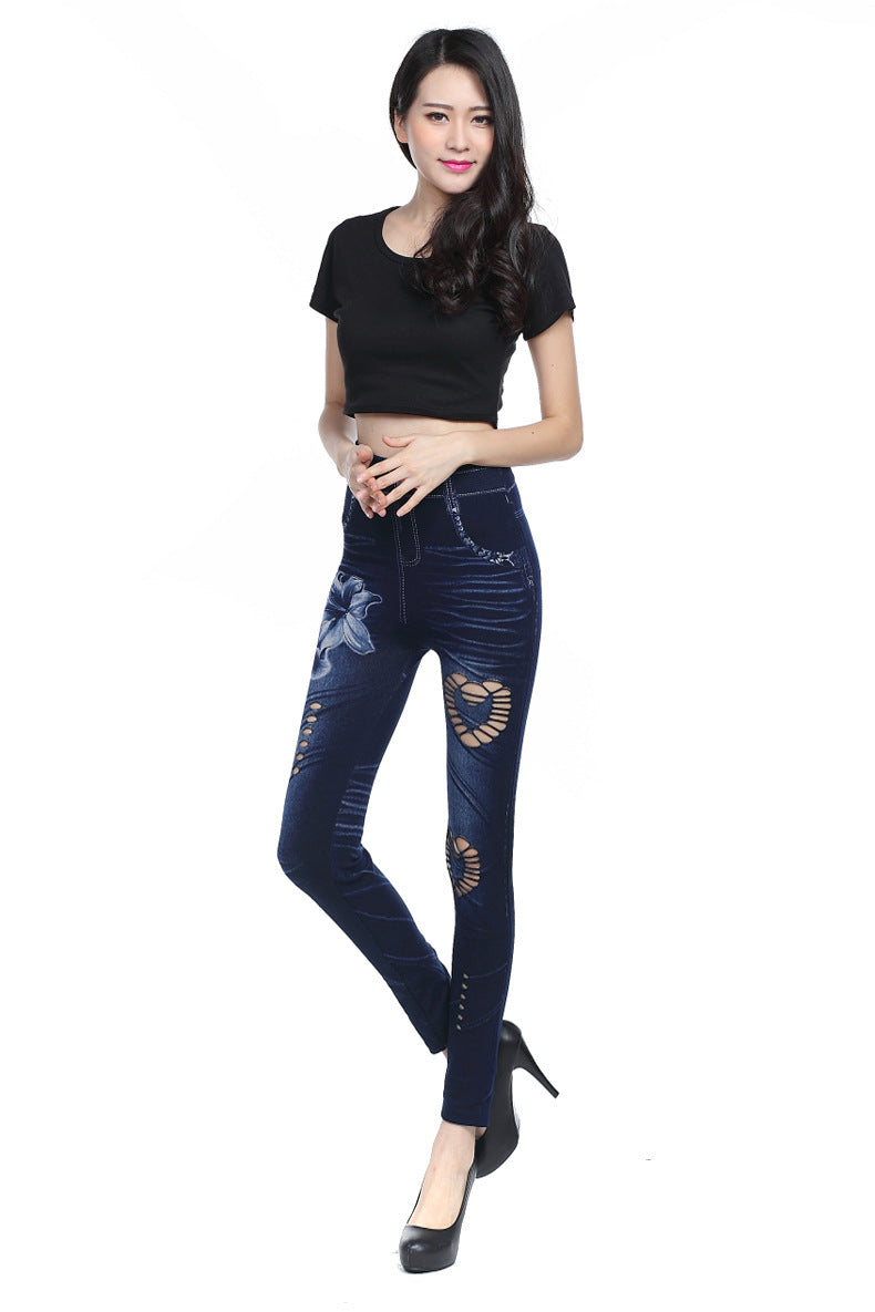 Slim High Waist Skinny Jeans for Women Heart Flowers Yoga Jeans Scrunch Butt Jeans Leggings