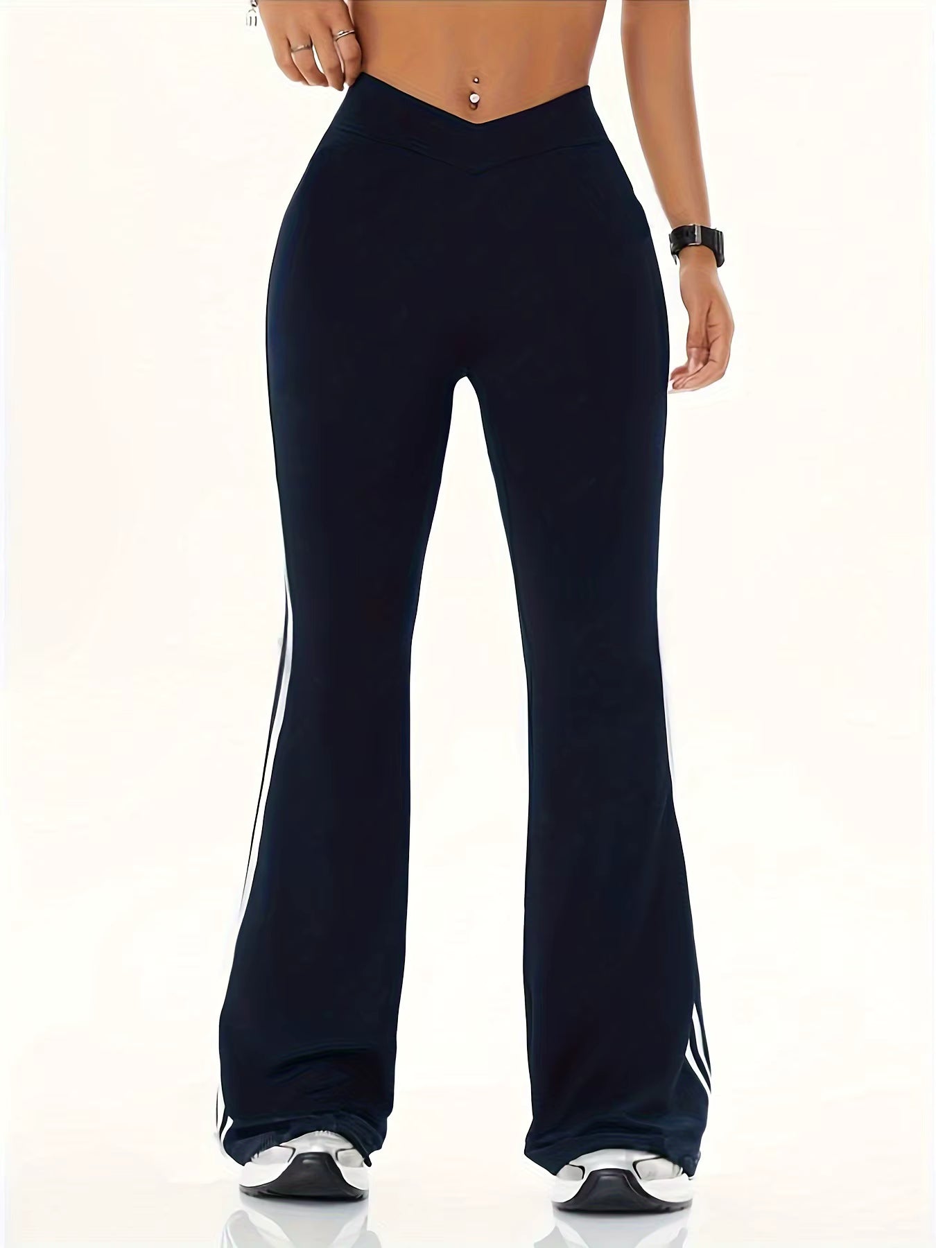 High Waist Contrasting Lines Flared Pants Quick Dry Breathable Yoga Gym Workout Fitness Sport Pant for Women