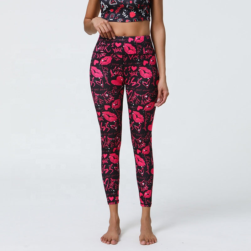 Valentine's Day Printed High Thick Sporty Full Length High Quality Polyester Spandex Super Soft Women