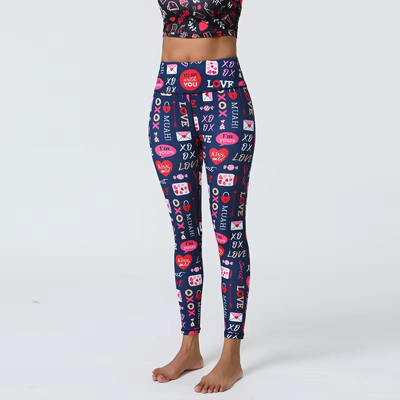 Valentine's Day Printed High Thick Sporty Full Length High Quality Polyester Spandex Super Soft Women