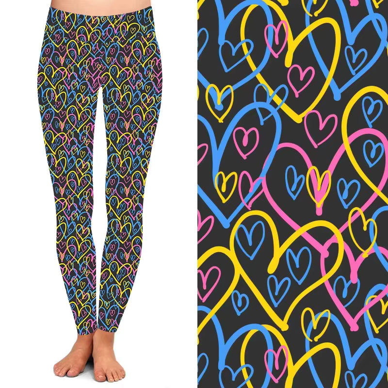 Digital Print Sexy Lips Bowknot Valentine Red Heart love Letters Printed Legging