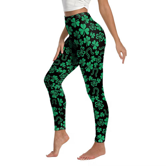 Women's High Waisted Stretchy Saint Patrick's Day Leggings - Green