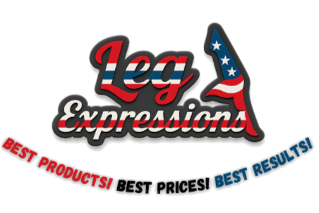 Logo of Leg Expressions with American flag design on a white background