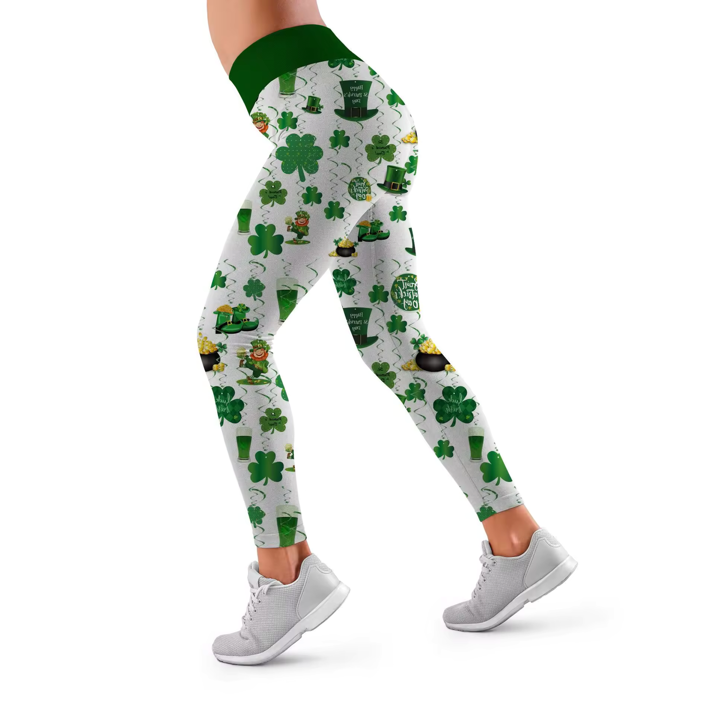 St. Patrick's Day White and Green Clover Leggings