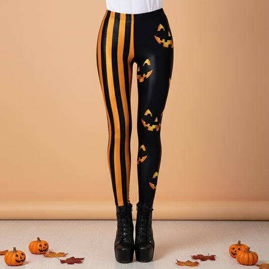 Funny Pumpkin Head Pattern Stretch Leggings